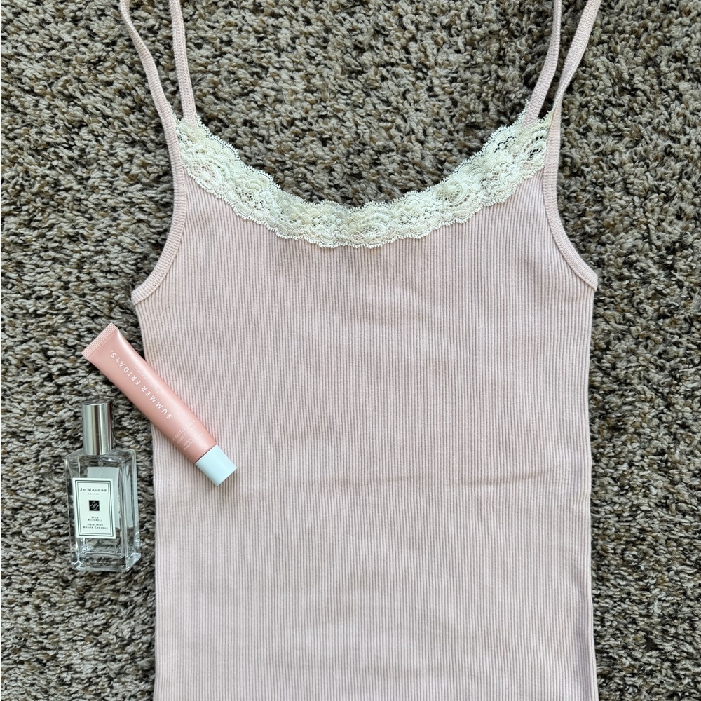 Brandy melville Pink Lace Trim Tank Top